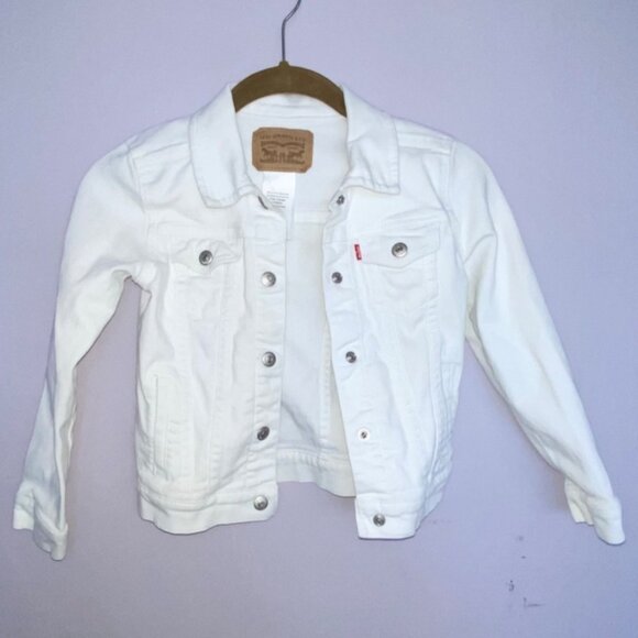Levis Kids White Denim Jacket With Button Closure & Pockets For Girls Size 6X - Picture 1 of 7